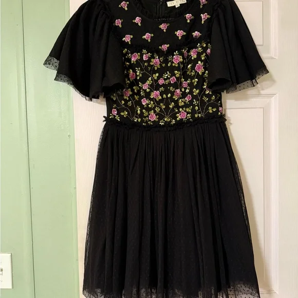 Ivy City Co Black Primrose Short Flutter Sleeve Tulle Dress Size XS - Picture 2 of 4
